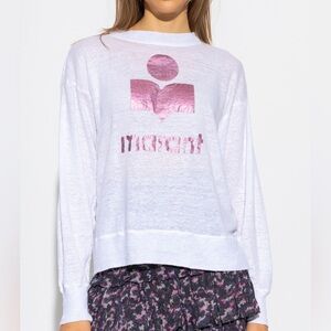 Isabel Marant White and Pink Graphic Linen Tee